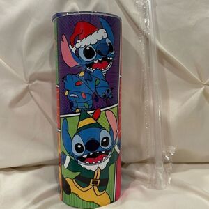 Stitch Christmas Scenes 20oz Insulated Tumbler Stainless Steel & Straw NEW